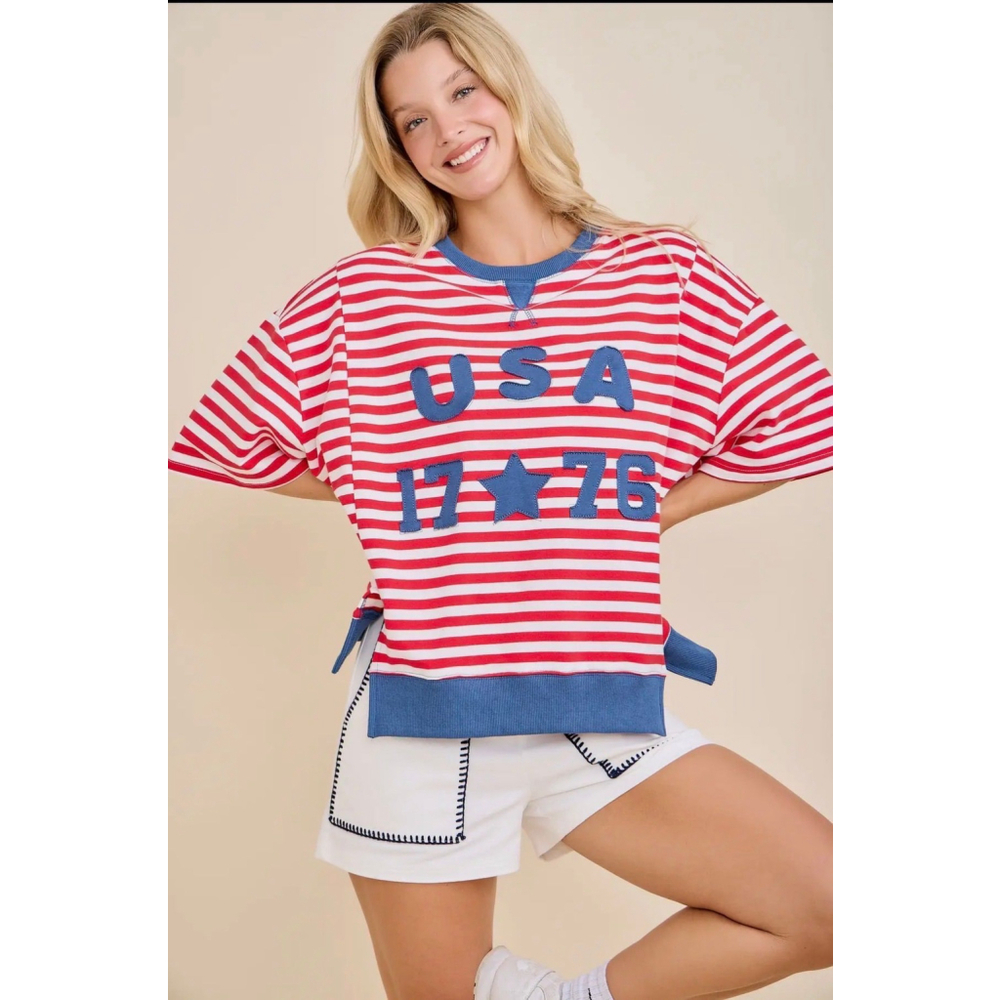 Mainstrip Patchwork USA 1776 Striped Top